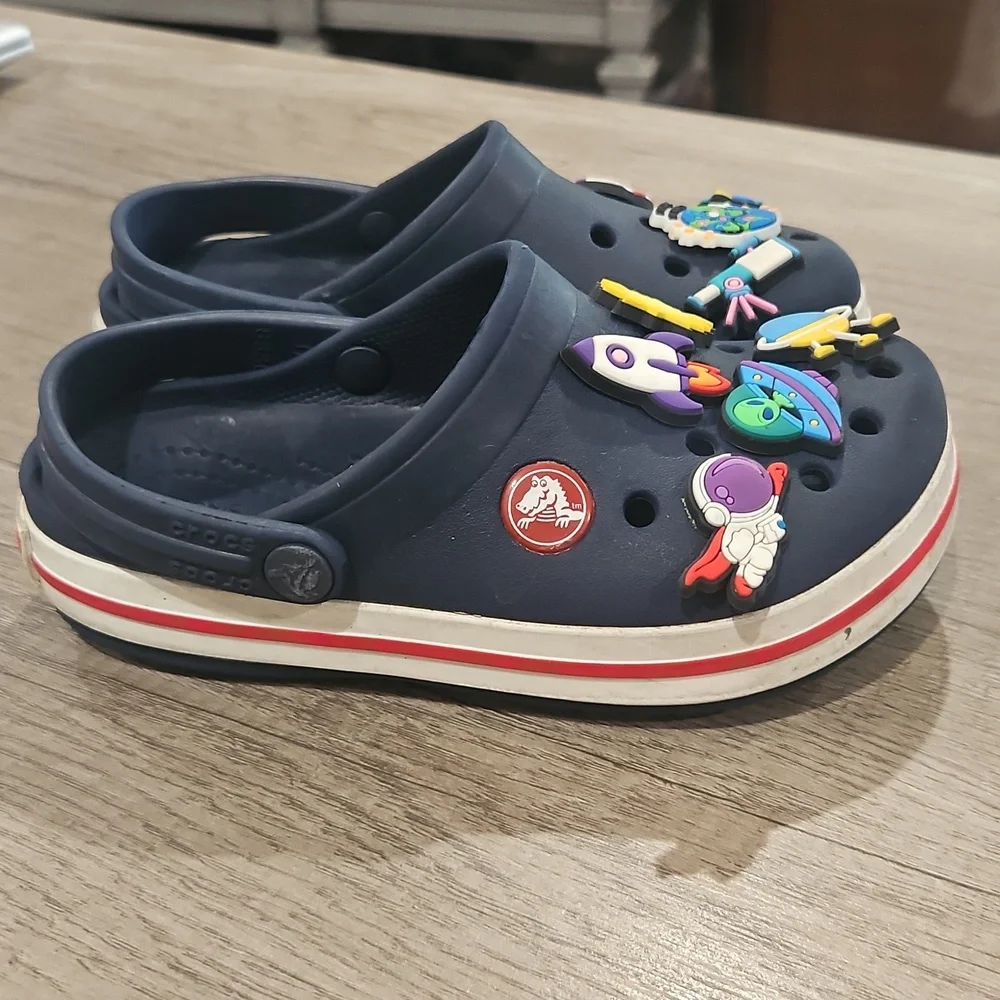 Kids Navy Clogs with Fun Space Charms